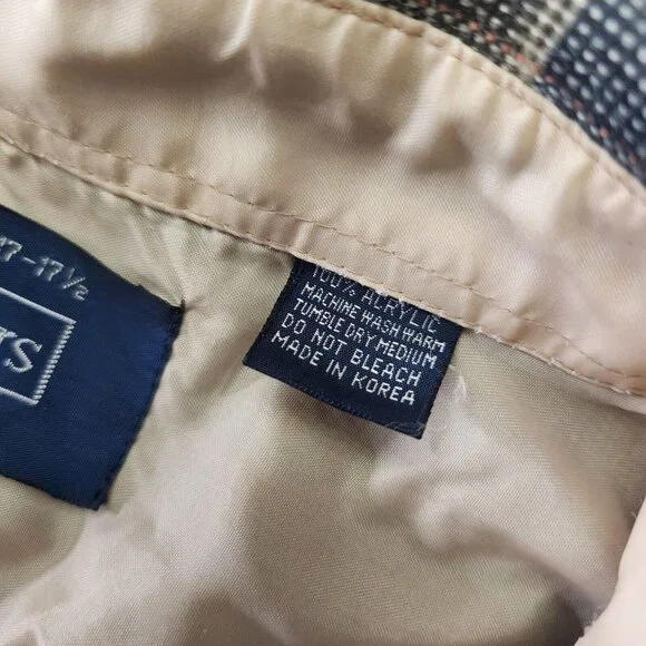 Vintage Sears Flannel Shirt Men Extra Large XL 17 Blue Plaid Long Sleeve Grunge - Picture 6 of 8